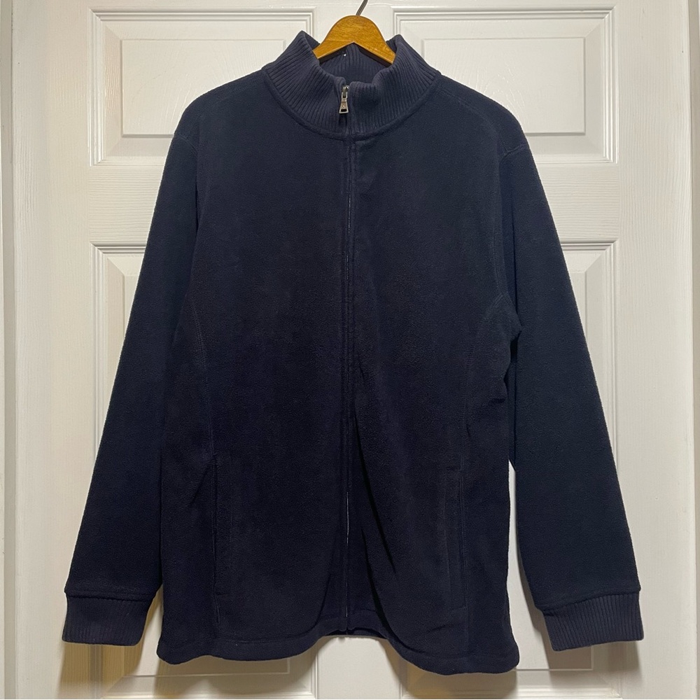St. Johns Bay Mens Medium Full Zip Fleece Jacket Navy Blue Pockets Heavyweight